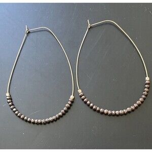 Gold Tone TEARDROP Wire Hoop‎ Faceted Shimmery Beads Beaded Dangle EARRINGS Big